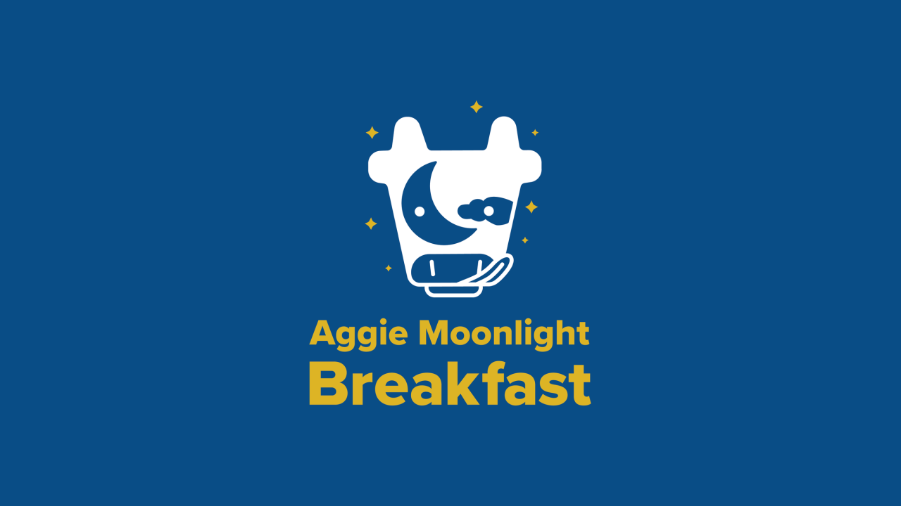 Image of Cartoon Cow Licking as Promo for Aggie Moonlight Breakfast